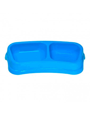 Comedero  rectangular doble 24 cm para las mascotas del hogar, plato,bandeja, perro, gato. Capacidad de 0,2 L Color surtido. 4 x