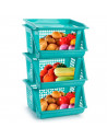 Tradineur - Verdulero apilable modelo PLFT color turquesa 3 cestas, 57 x 36 x 29 cm. Cestas portaobjetos apliables, estantes mul