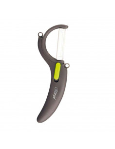 Pelador cerámico con mango de silicona color surtido, se gira horizontal y vertical. Herramienta para pelar alimentos con cuchil