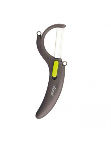 Pelador cerámico con mango de silicona color surtido, se gira horizontal y vertical. Herramienta para pelar alimentos con cuchil