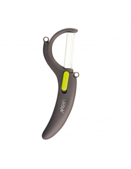Pelador cerámico con mango de silicona color surtido, se gira horizontal y vertical. Herramienta para pelar alimentos con cuchil