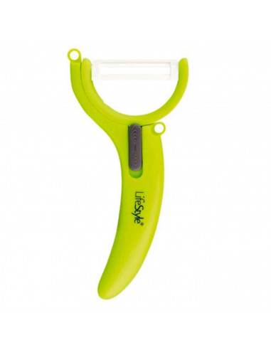 Pelador cerámico con mango de silicona color surtido, se gira horizontal y vertical. Herramienta para pelar alimentos con cuchil