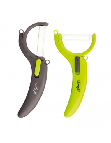 Pelador cerámico con mango de silicona color surtido, se gira horizontal y vertical. Herramienta para pelar alimentos con cuchil