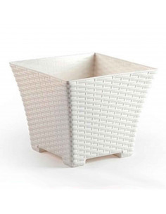 Tradineur - Maceta cuadrada de plástico para plantas, jardín, terraza, interior y exterior, oficina, hogar (Marfil - 21 x 25 x 2