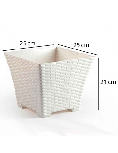 Tradineur - Maceta cuadrada de plástico para plantas, jardín, terraza, interior y exterior, oficina, hogar (Marfil - 21 x 25 x 2