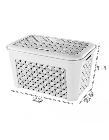 Tradineur - Cesto para la colada de 48,3 litros, color blanco, 31 x 57,5 x 38 cm. Caja para tranportar colada. Transportador de