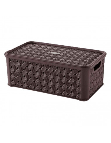 Tradineur - Caja de almacenaje con tapa modelo wengué. Capacidad 4 Litros. Almacenaje, ordenación, Color Marrón oscuro. 11 x 29