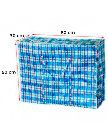 Bolsa plástica de almacenamiento, rafia, con cremallera y asas, reutilizable, mudanzas, guardar ropa, juguetes, mantas, 80 x 60