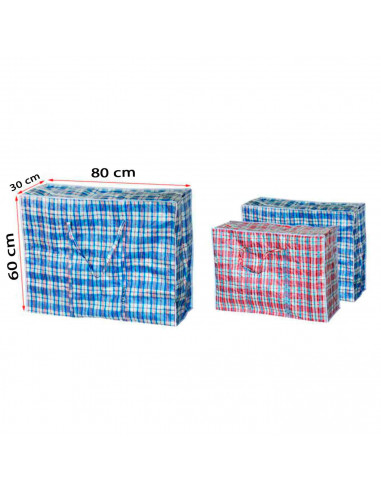 Bolsa plástica de almacenamiento, rafia, con cremallera y asas, reutilizable, mudanzas, guardar ropa, juguetes, mantas, 80 x 60