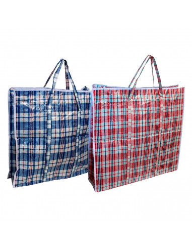 Bolsa plástica de almacenamiento, rafia, con cremallera y asas, reutilizable, mudanzas, guardar ropa, juguetes, mantas, 80 x 60