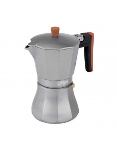 Cafetera italiana de aluminio, Capacidad: 9 tazas, Asa silicona, Inducción, asa silicona. 24 x 16 x 12 cm