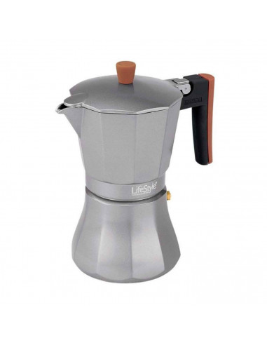 Cafetera italiana de aluminio, Capacidad: 9 tazas, Asa silicona, Inducción, asa silicona. 24 x 16 x 12 cm