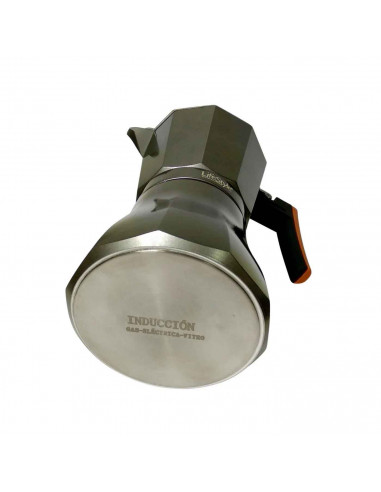 Cafetera italiana de aluminio, Capacidad: 9 tazas, Asa silicona, Inducción, asa silicona. 24 x 16 x 12 cm