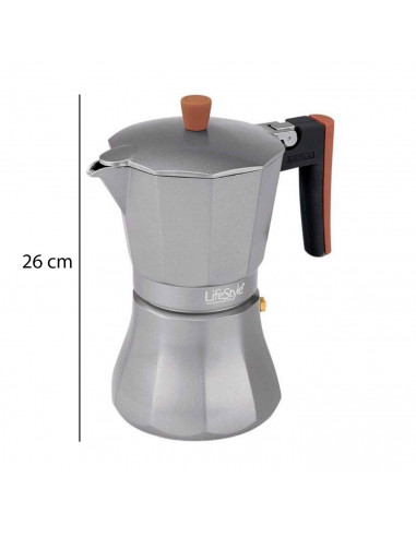 Cafetera italiana de aluminio, Capacidad: 9 tazas, Asa silicona, Inducción, asa silicona. 24 x 16 x 12 cm