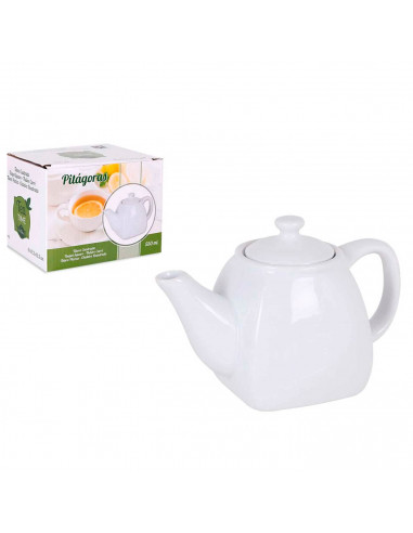 Tetera cuadrada de cerámica blanca con capacidad de 550 ml y con tapa. Tetera blanca de cerámica de 550ml. Jarra tetera con tapa
