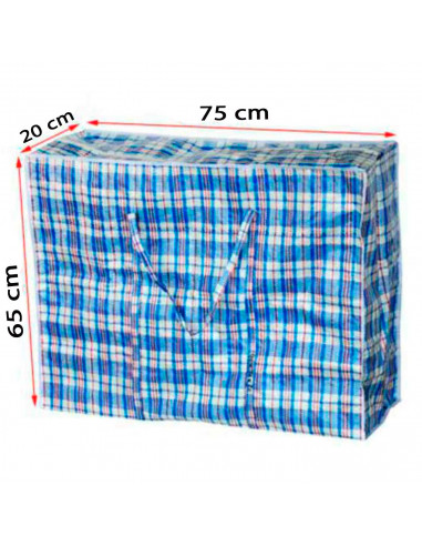 Tradineur - Bolsa plástica almacenamiento, rafia, con cremallera y asas, reutilizable, mudanzas, guardar ropa, juguetes, mantas,