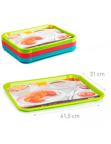 Bandeja rectangular de plastico, restaurante, cafeteria, bares, hogar, trabajo. Color surtido. 1,8 x 31 x 41 cm