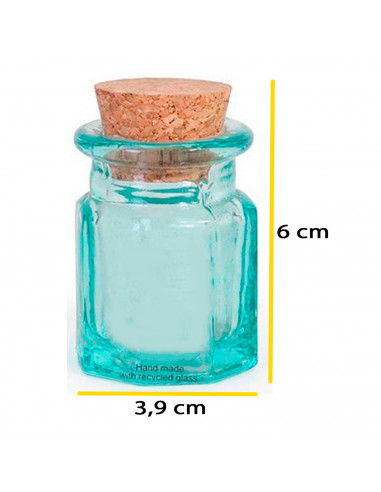 Bote de vidrio octogonal, frasco, tarro con tapón de corcho, reutilizable, rellenable, ungüentos, condimentos, aceite, 5,4 x 3,9