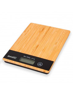 Bascula digital cuadrada con tabla de bambú, Incluye: Pantalla táctil, LCD, Extraplana, Función TARA, Indicador batería baja. 1