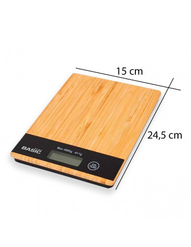Bascula digital cuadrada con tabla de bambú, Incluye: Pantalla táctil, LCD, Extraplana, Función TARA, Indicador batería baja. 1