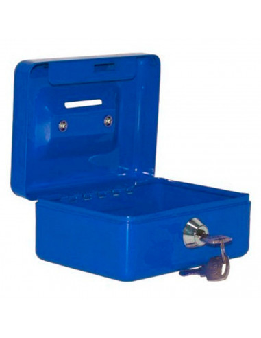 Caja de caudales metálica nº 1 con cerradura de llave, asa y bandeja con compartimentos para dinero, monedas y billetes, 6 x 12,