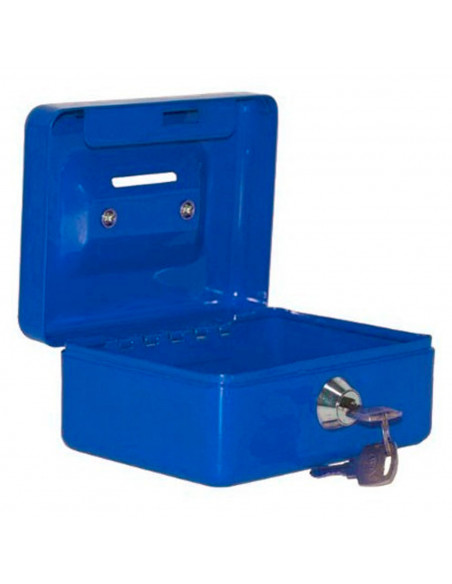 Caja de caudales metálica nº 1 con cerradura de llave, asa y bandeja con compartimentos para dinero, monedas y billetes, 6 x 12,
