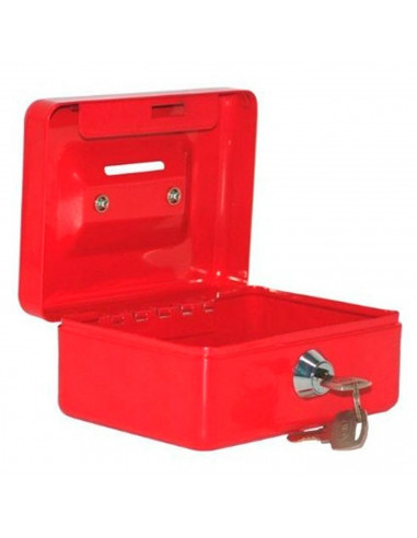 Caja de caudales metálica nº 1 con cerradura de llave, asa y bandeja con compartimentos para dinero, monedas y billetes, 6 x 12,