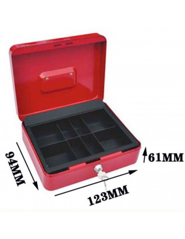 Caja de caudales metálica nº 1 con cerradura de llave, asa y bandeja con compartimentos para dinero, monedas y billetes, 6 x 12,