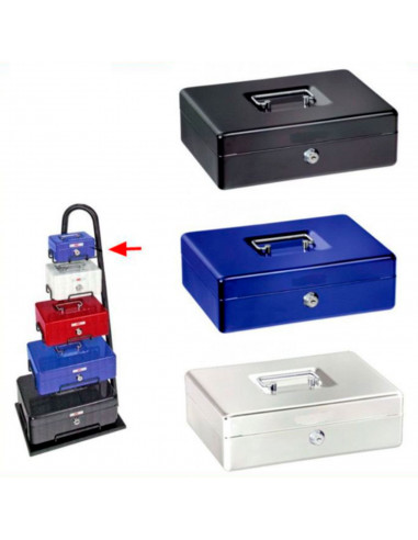 Caja de caudales metálica nº 1 con cerradura de llave, asa y bandeja con compartimentos para dinero, monedas y billetes, 6 x 12,