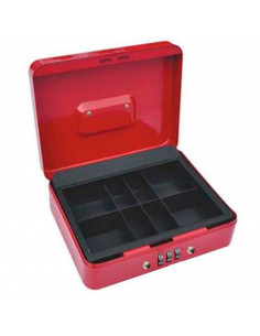 Caja de caudales metálica nº 6 con combinación de 3 dígitos, asa y bandeja con compartimentos para dinero, monedas y billetes, 7