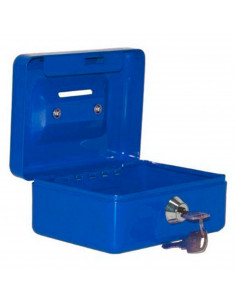 Caja de caudales metálica nº 3 con cerradura de llave, asa y bandeja con compartimentos para dinero, monedas y billetes, 9 x 20