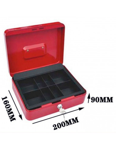 Caja de caudales metálica nº 3 con cerradura de llave, asa y bandeja con compartimentos para dinero, monedas y billetes, 9 x 20
