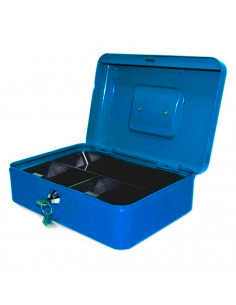 Caja de caudales metálica nº 5 con cerradura de llave, asa y bandeja con compartimentos para dinero, monedas y billetes, 9 x 30