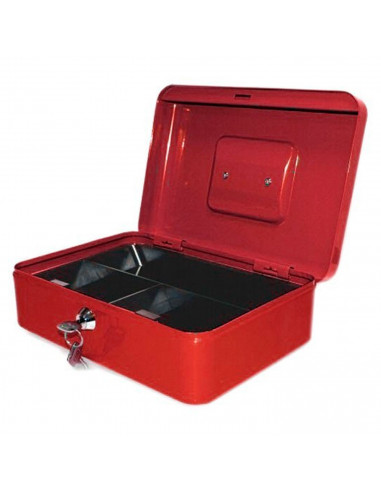 Caja de caudales metálica nº 5 con cerradura de llave, asa y bandeja con compartimentos para dinero, monedas y billetes, 9 x 30