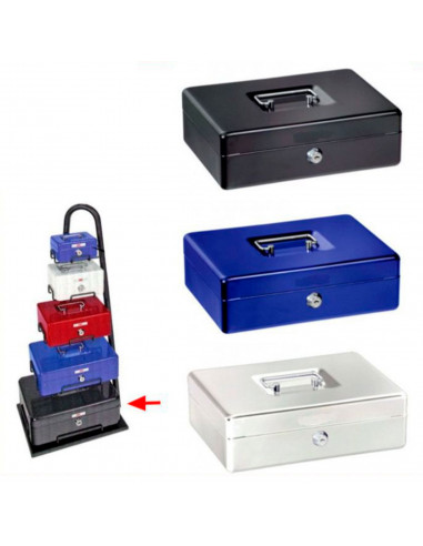 Caja de caudales metálica nº 5 con cerradura de llave, asa y bandeja con compartimentos para dinero, monedas y billetes, 9 x 30