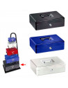 Caja de caudales metálica nº 5 con cerradura de llave, asa y bandeja con compartimentos para dinero, monedas y billetes, 9 x 30