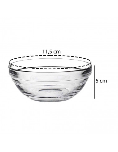 Tradineur - Bol de vidrio, capacidad  310 ml, cuenco apilable, mezclas, cocina, repostería, ensaladas, dimensiones 5 x 11,5 cm (
