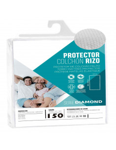 Protector rizo colchon ajustable 190/200 x 150CM antiácaros altura adaptable 100% Poliéster apto para planchar