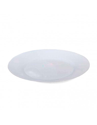 Plato redondo fabricado en vidrio opal, ideal para servir postres o aperitivos, apto para lavavajillas. 2 x 20 cm (alto x diámet