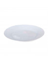 Plato redondo fabricado en vidrio opal, ideal para servir postres o aperitivos, apto para lavavajillas. 2 x 20 cm (alto x diámet