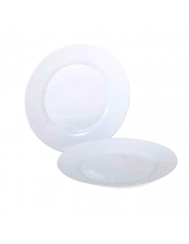 Plato redondo fabricado en vidrio opal, ideal para servir postres o aperitivos, apto para lavavajillas. 2 x 20 cm (alto x diámet