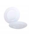 Plato redondo fabricado en vidrio opal, ideal para servir postres o aperitivos, apto para lavavajillas. 2 x 20 cm (alto x diámet