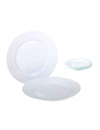 Plato redondo fabricado en vidrio opal, ideal para servir postres o aperitivos, apto para lavavajillas. 2 x 20 cm (alto x diámet