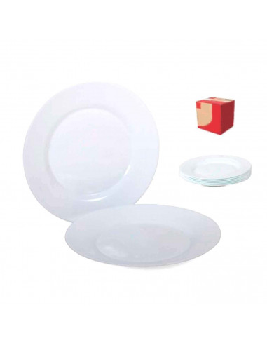 Plato redondo fabricado en vidrio opal, ideal para servir postres o aperitivos, apto para lavavajillas. 2 x 20 cm (alto x diámet