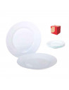 Plato redondo fabricado en vidrio opal, ideal para servir postres o aperitivos, apto para lavavajillas. 2 x 20 cm (alto x diámet