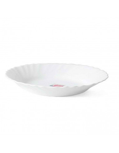 Plato hondo redondo fabricado en vidrio opal, ideal para servir postres, aperitivos o comidas, apto para lavavajillas. 3,5 x 22,