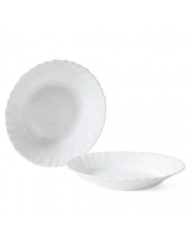 Plato hondo redondo fabricado en vidrio opal, ideal para servir postres, aperitivos o comidas, apto para lavavajillas. 3,5 x 22,