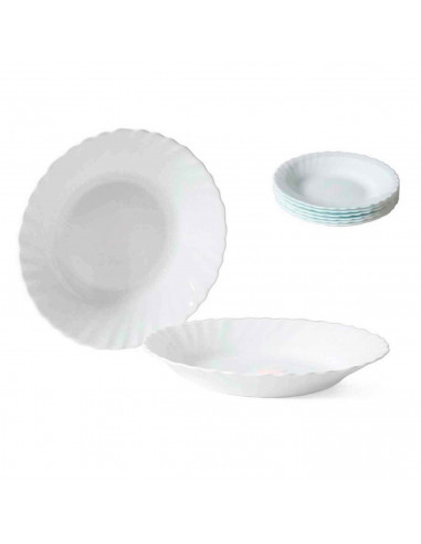 Plato hondo redondo fabricado en vidrio opal, ideal para servir postres, aperitivos o comidas, apto para lavavajillas. 3,5 x 22,