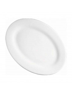 Plato ovalado fabricado en vidrio opal, ideal para servir postres, aperitivos o comidas, apto para lavavajillas. 2,5 x 22 x 30 c