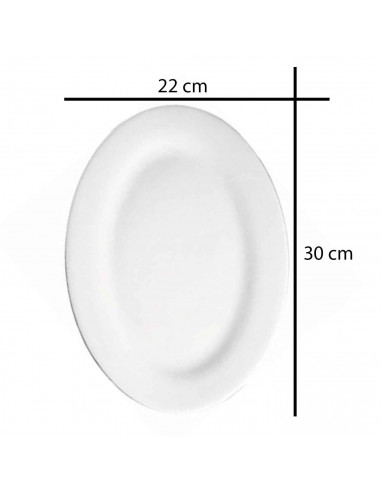 Plato ovalado fabricado en vidrio opal, ideal para servir postres, aperitivos o comidas, apto para lavavajillas. 2,5 x 22 x 30 c